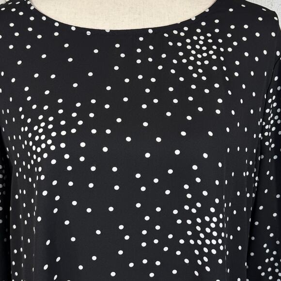 Worthington X-Large Top Polka Dot Long Flared Sleeves Keyhole Semi-Sheer Black - Picture 2 of 10